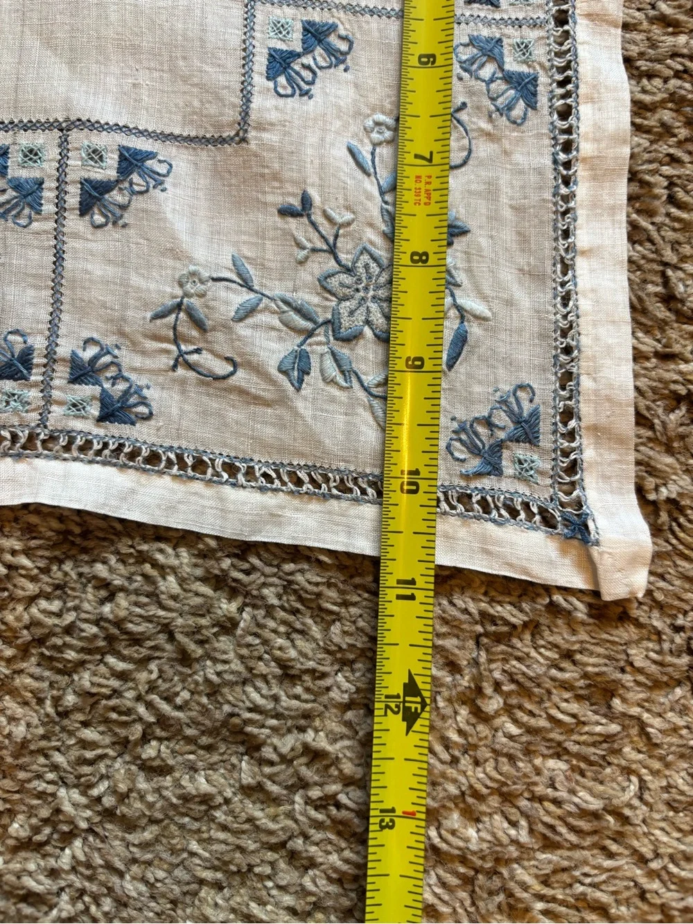 Embroidered Blue Floral Linen Placemat